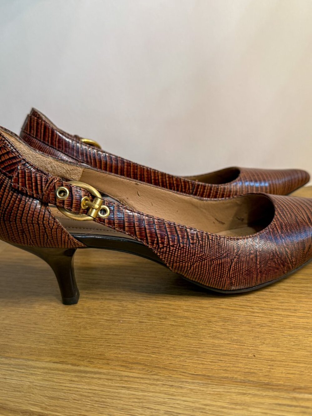 Circa Joan & David Brown Lizard Print D’Orsay Heels
